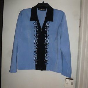Sag Harbor Petite sz12P Unlined front zip Jacket w/ Embroidery
